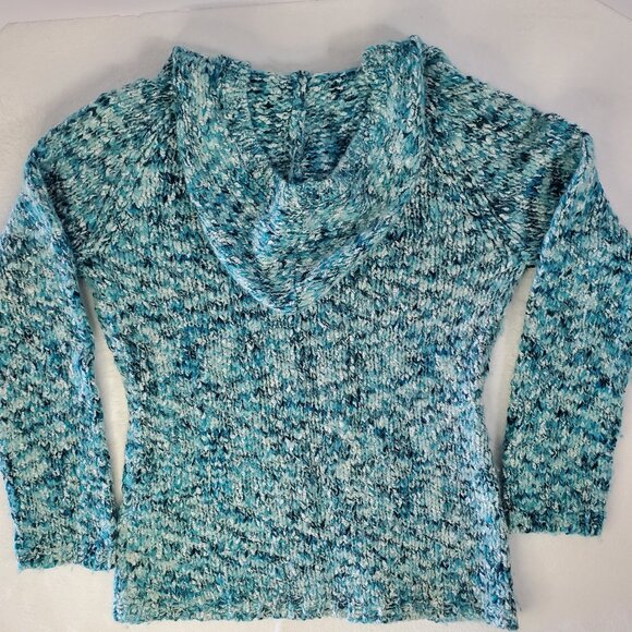 Moda International Teal V-Neck Sweater with Hood Women's Size Large - Picture 3 of 9